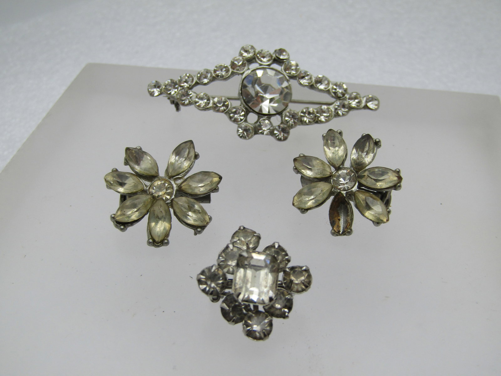 Vintage Four Clear Rhinestone Brooches, 1930's-1940's - 3