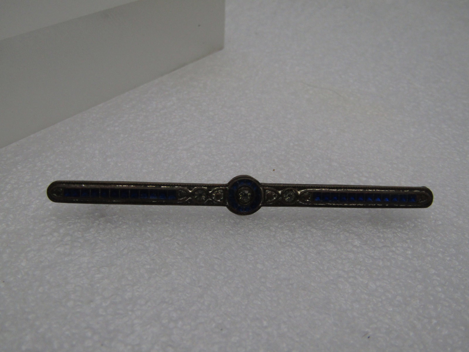 Antique Enameled Bar Pin, Old Cut Rhinestones, 1910's-1930's - 2