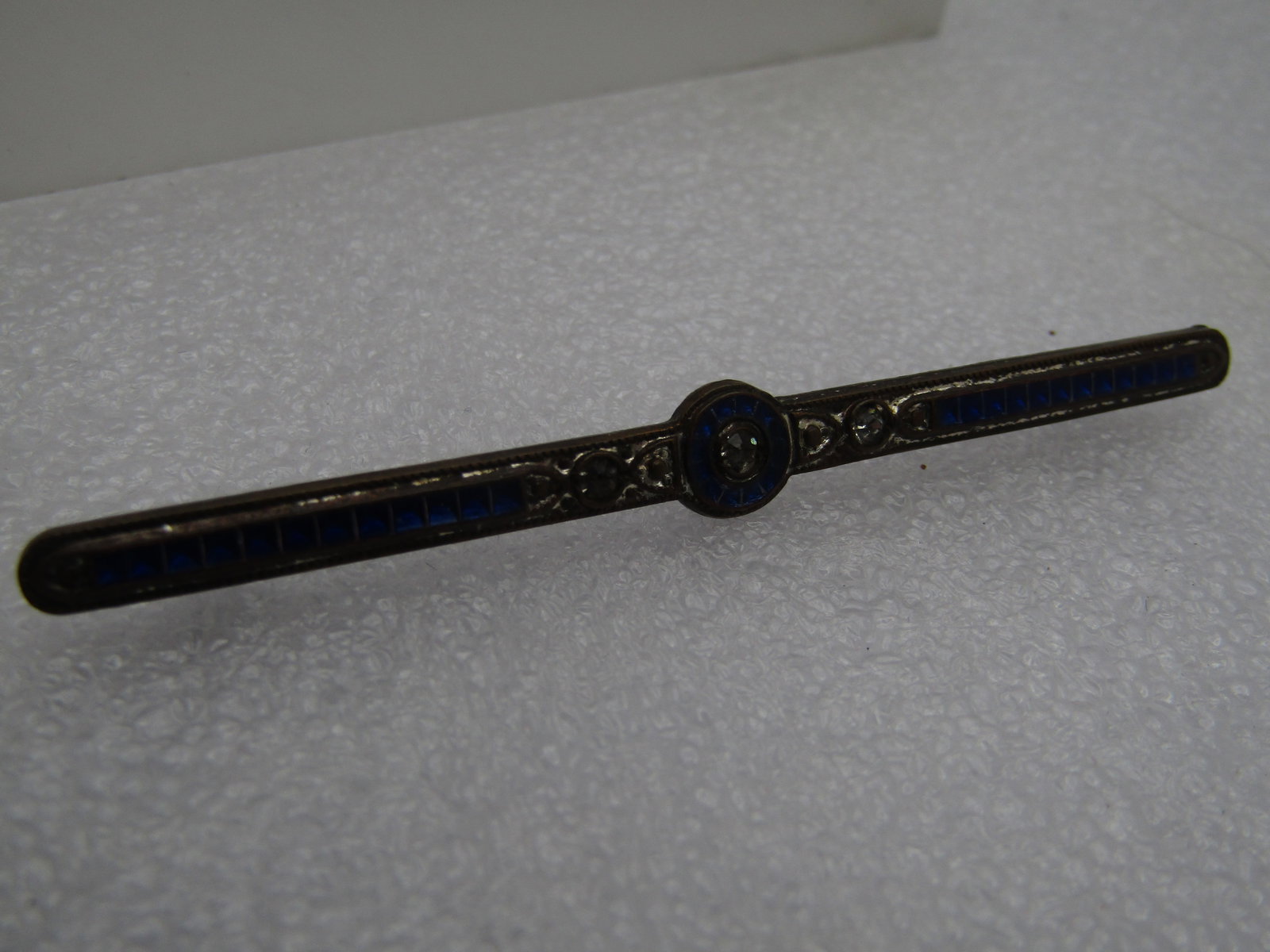 Antique Enameled Bar Pin, Old Cut Rhinestones, 1910's-1930's - 3