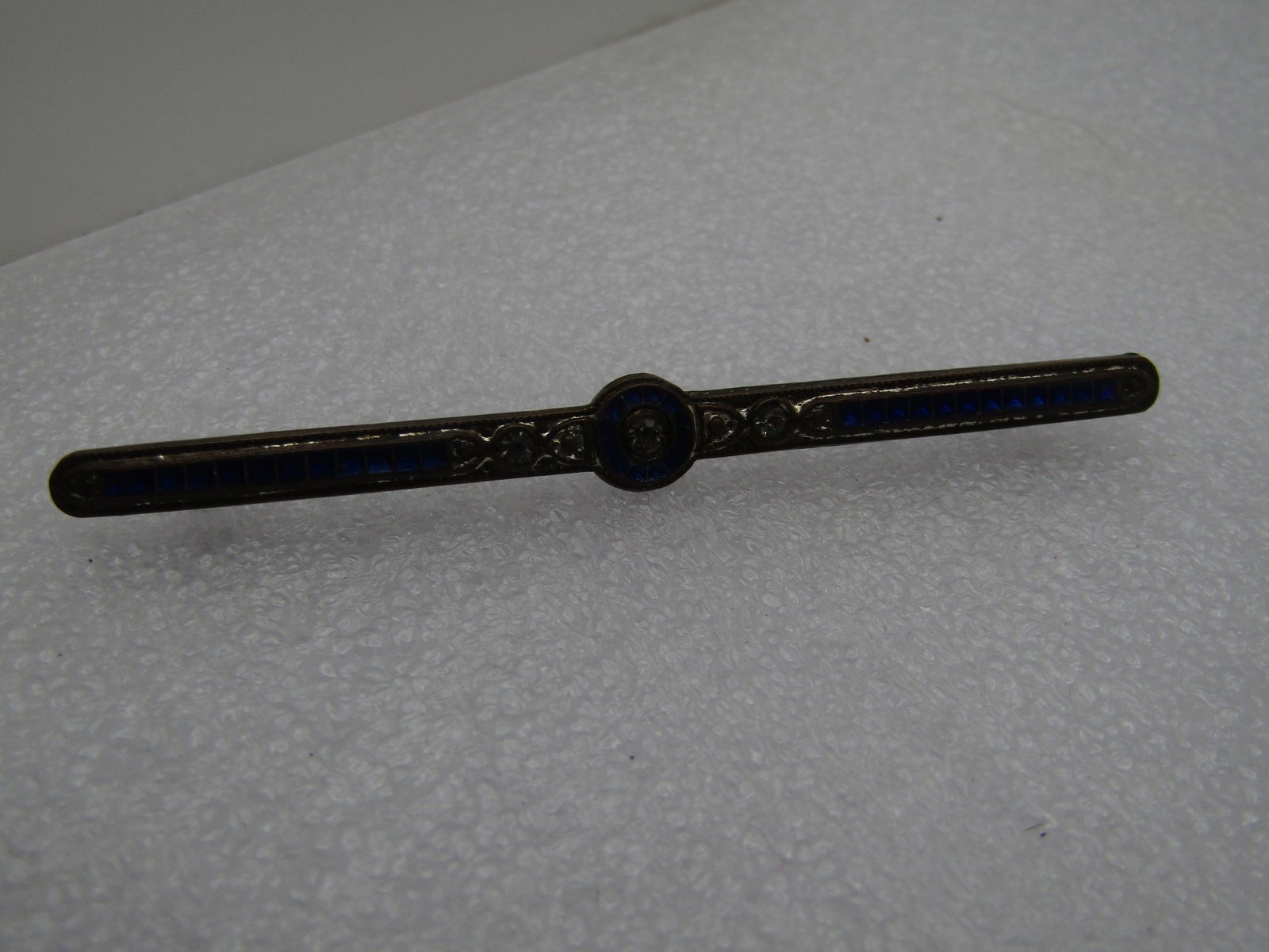 Antique Enameled Bar Pin, Old Cut Rhinestones, 1910's-1930's - 5
