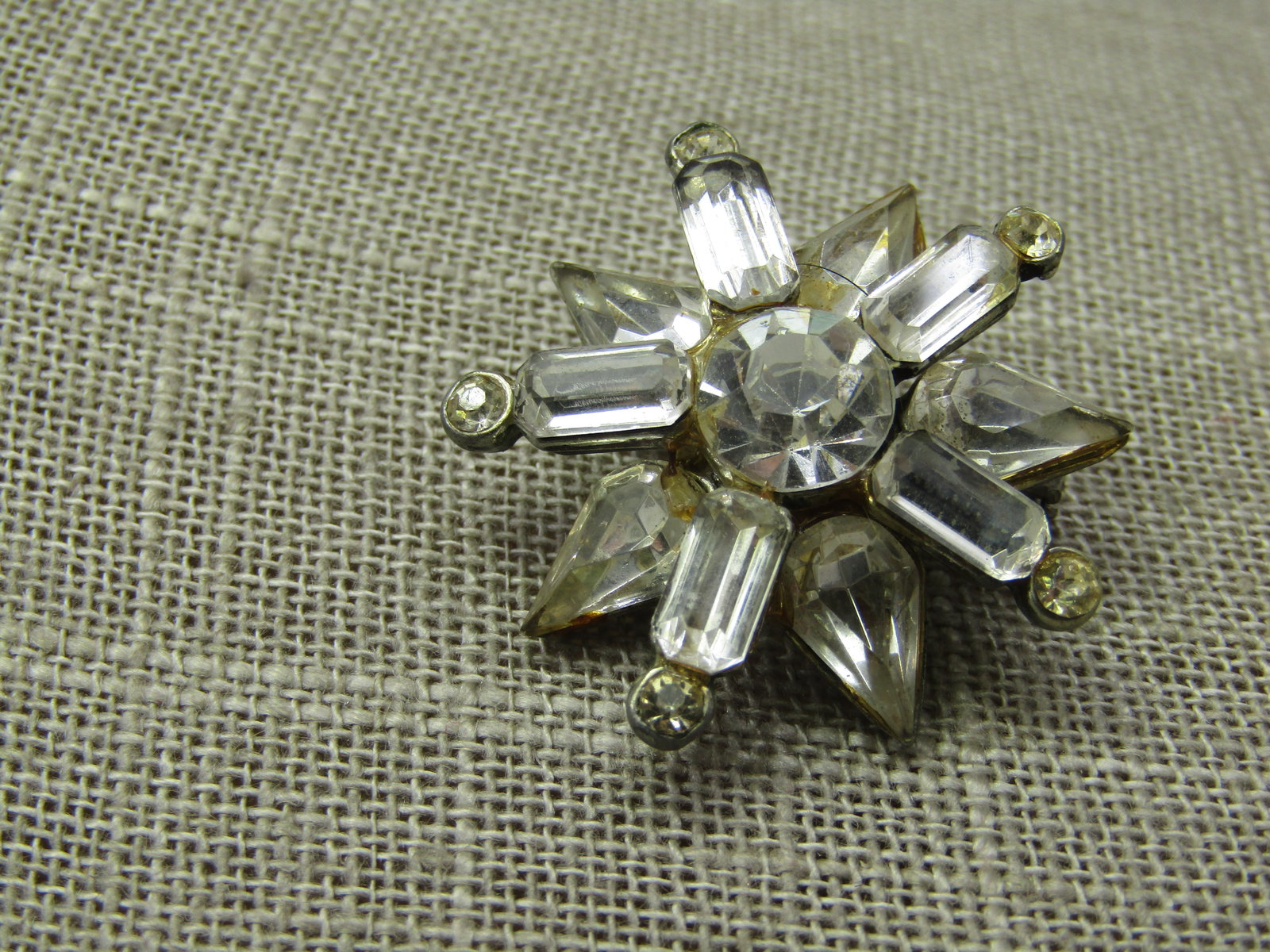 Vintage Sterling Rhinestone Art Deco Brooch, Signed HSB - 3