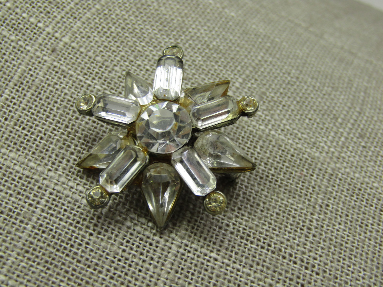 Vintage Sterling Rhinestone Art Deco Brooch, Signed HSB - 4