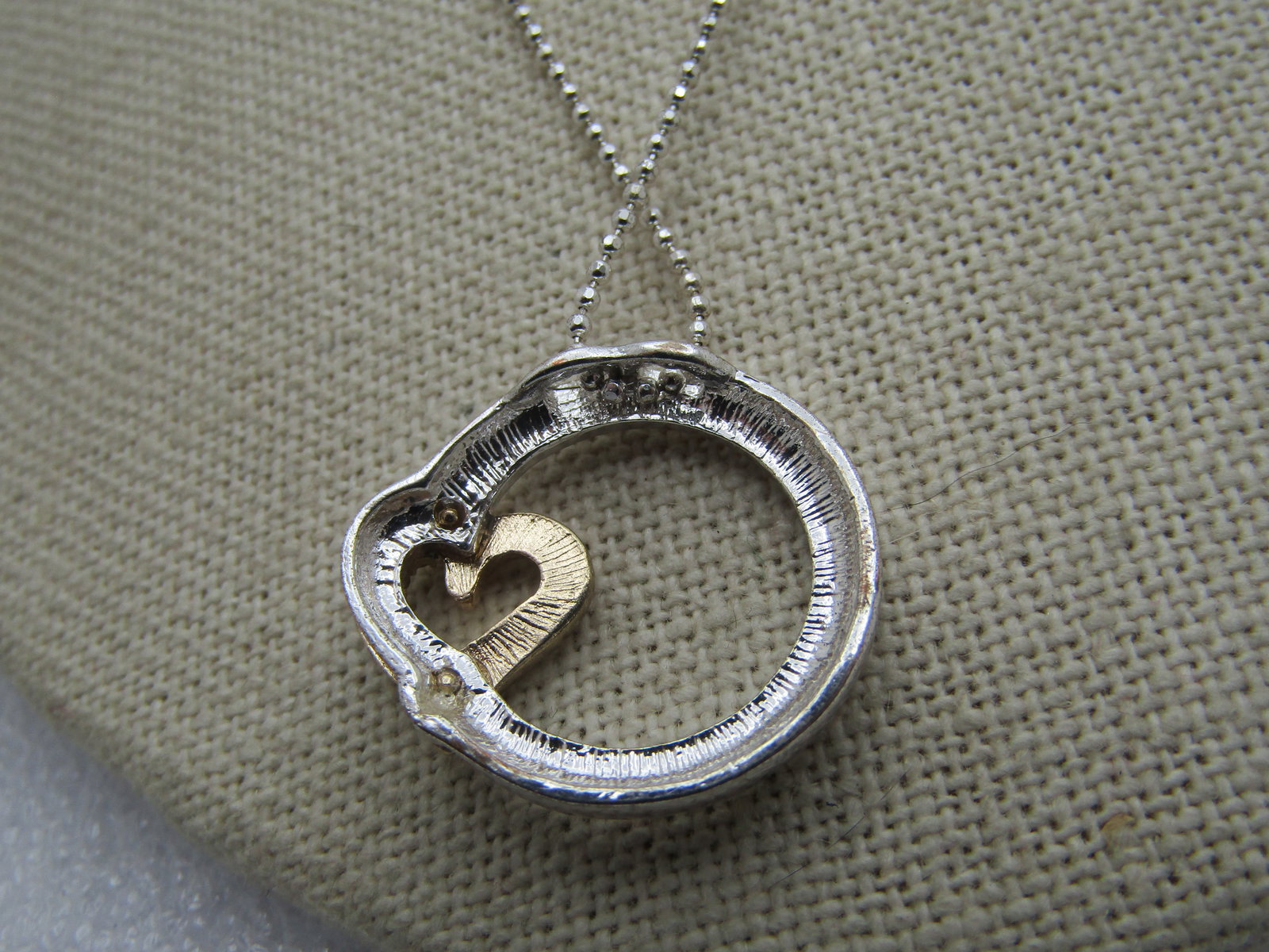 Vintage Silver Tone Rhinestone Heart Necklace 16"-18" - 5