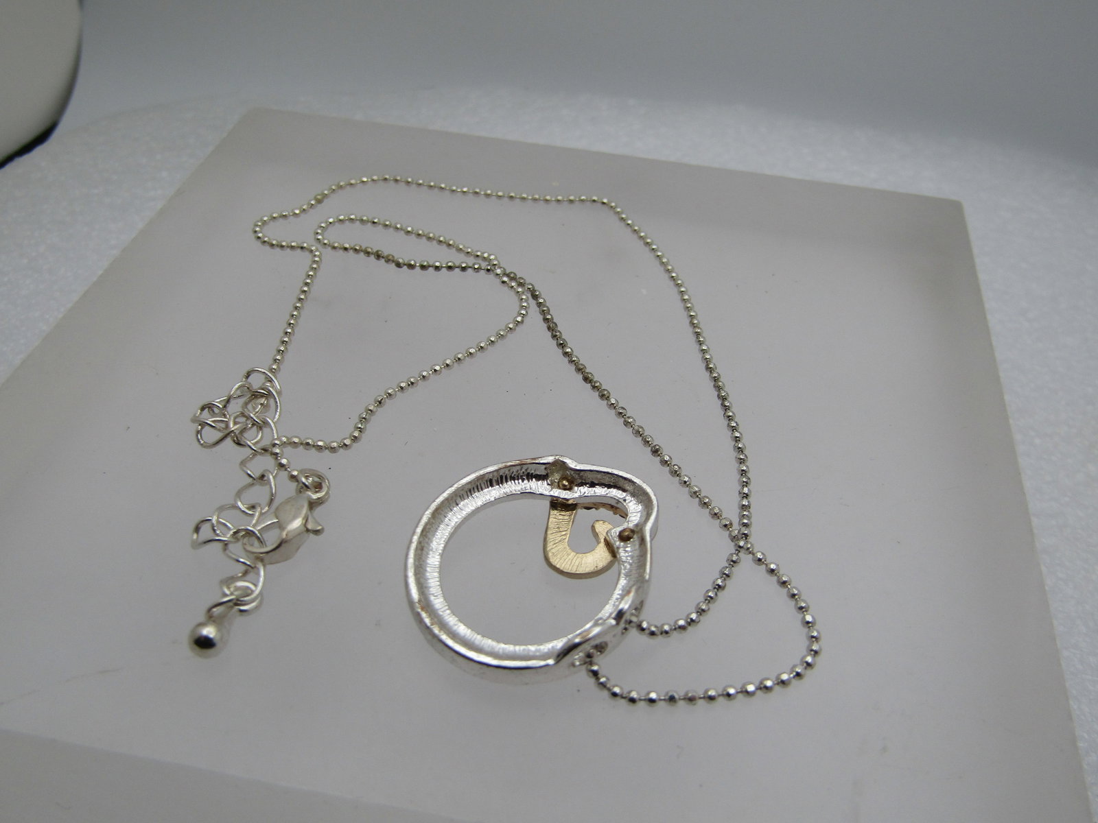 Vintage Silver Tone Rhinestone Heart Necklace 16"-18" - 7