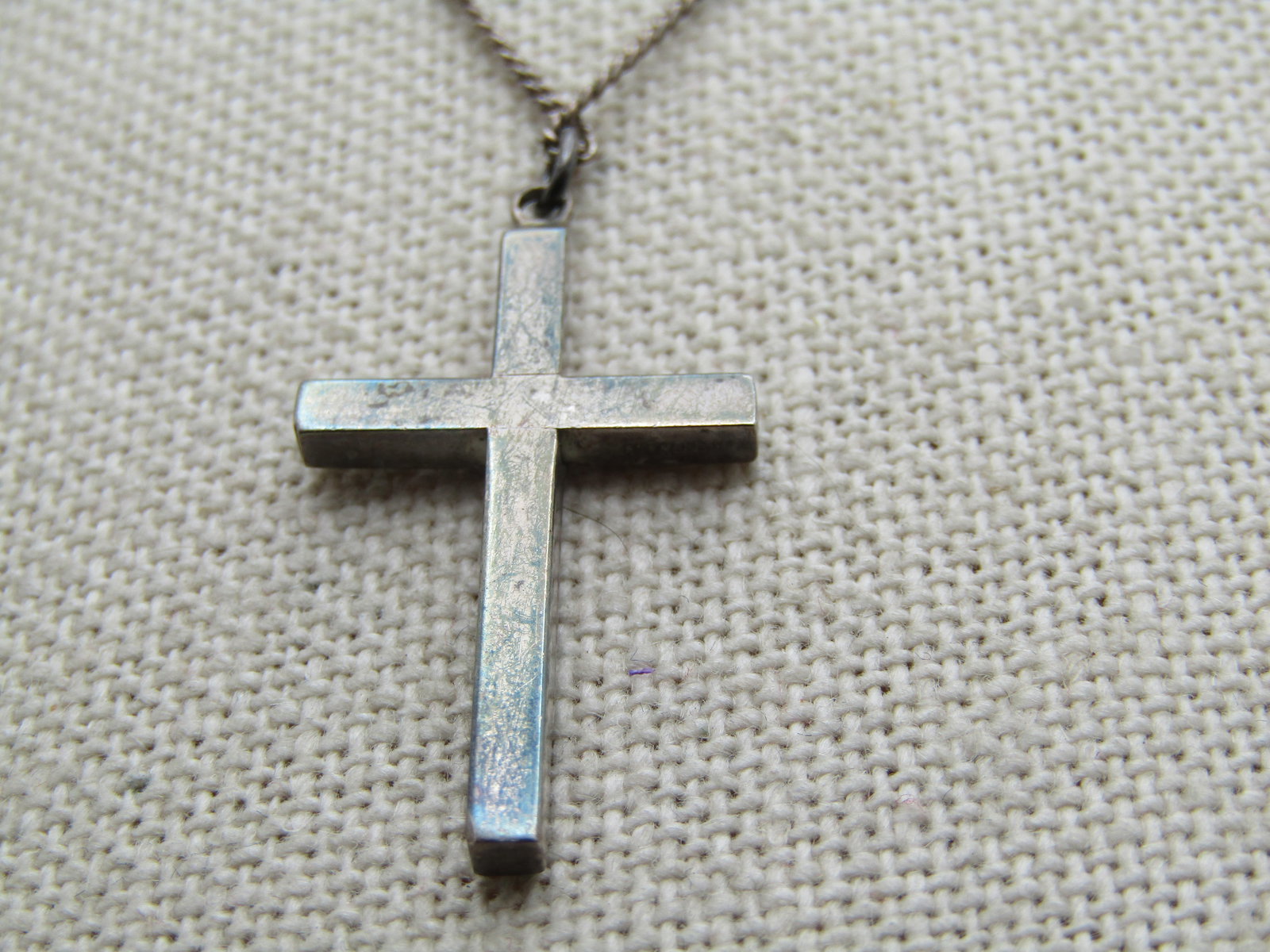Vintage Sterling Engraved Cross Necklace with Rhinestones, 18", 1940's-1950's - 4