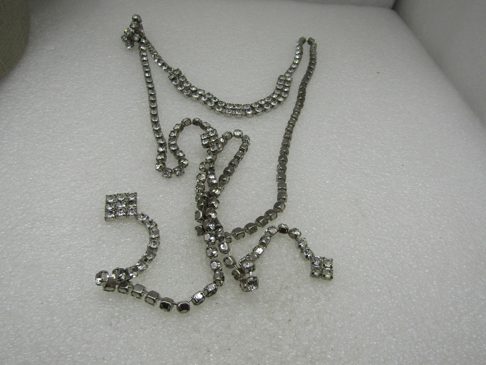 Vintage Rhinestone Necklace, Snap Closure with Cluster, 46" - 4