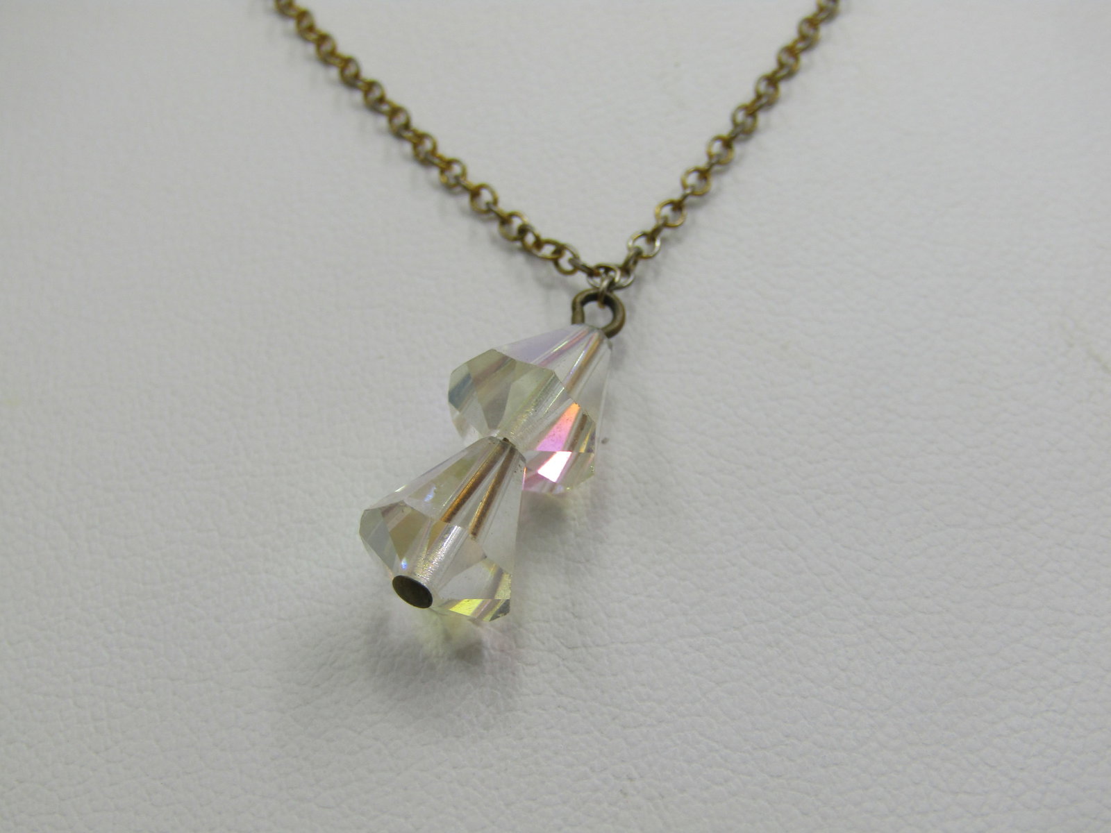 Vintage Aurora Borealis Crystal Drop Necklace, 15", Gold Tone - 2