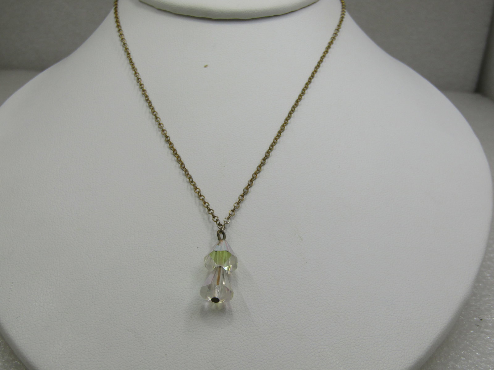 Vintage Aurora Borealis Crystal Drop Necklace, 15", Gold Tone - 3