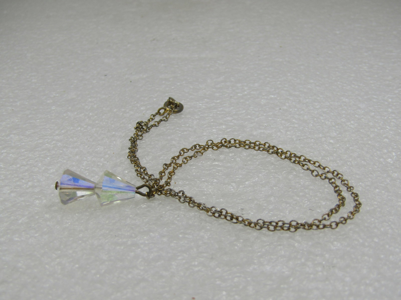 Vintage Aurora Borealis Crystal Drop Necklace, 15", Gold Tone - 5
