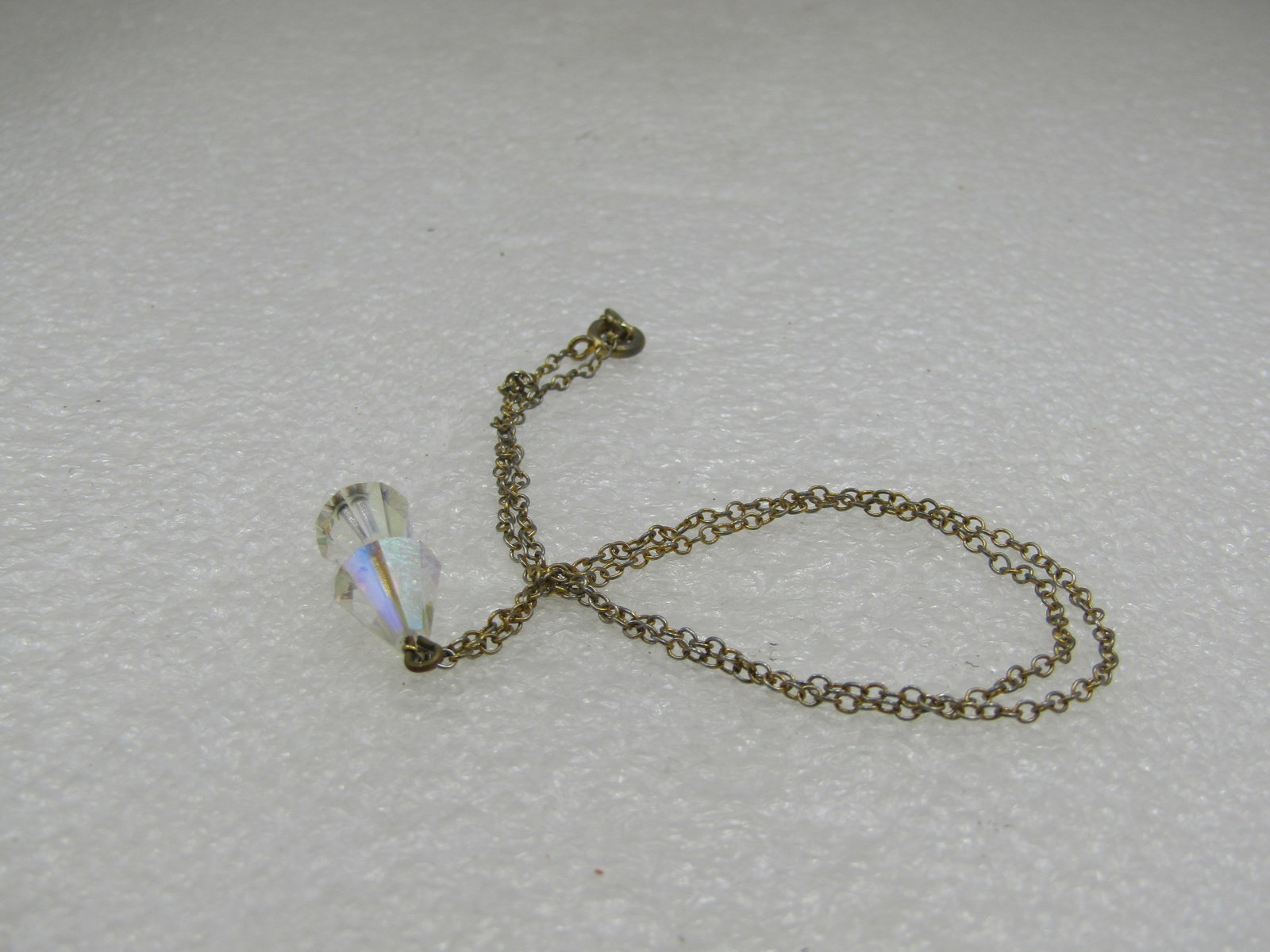 Vintage Aurora Borealis Crystal Drop Necklace, 15", Gold Tone - 6