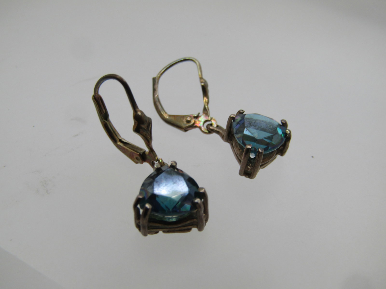 Vintage Sterling Mystic Topaz Earrings, Leverback, Drops, 1990's, Signed - 5