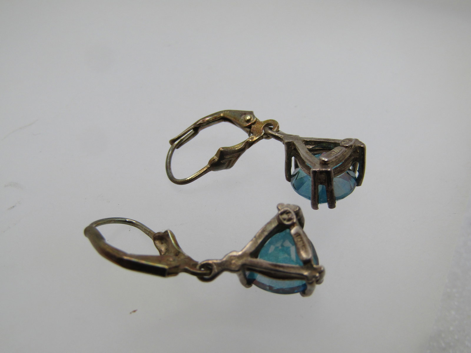 Vintage Sterling Mystic Topaz Earrings, Leverback, Drops, 1990's, Signed - 6