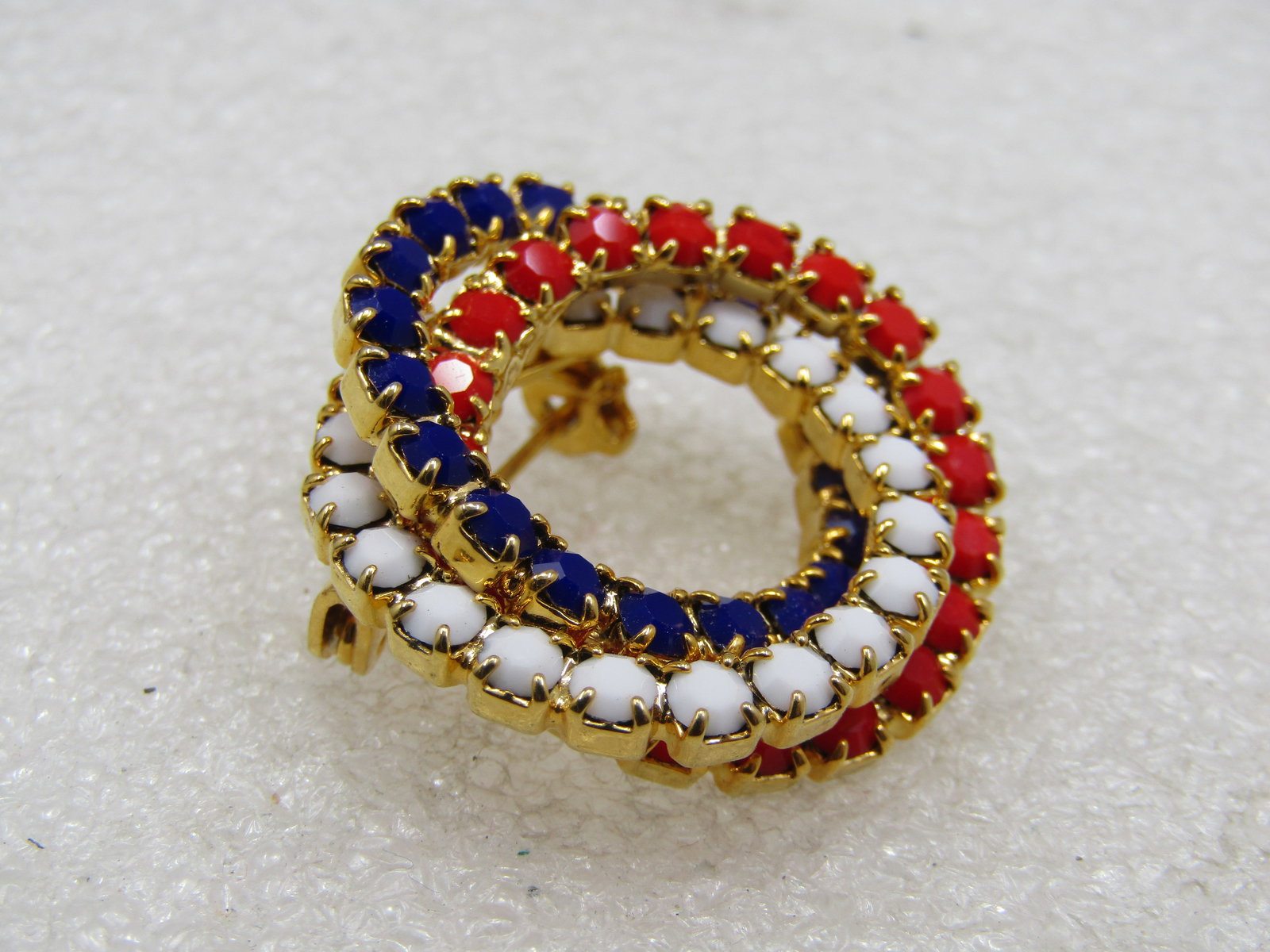 Vintage Red, White, Blue Spiral Circle Brooch, 1960's-1970's - 2