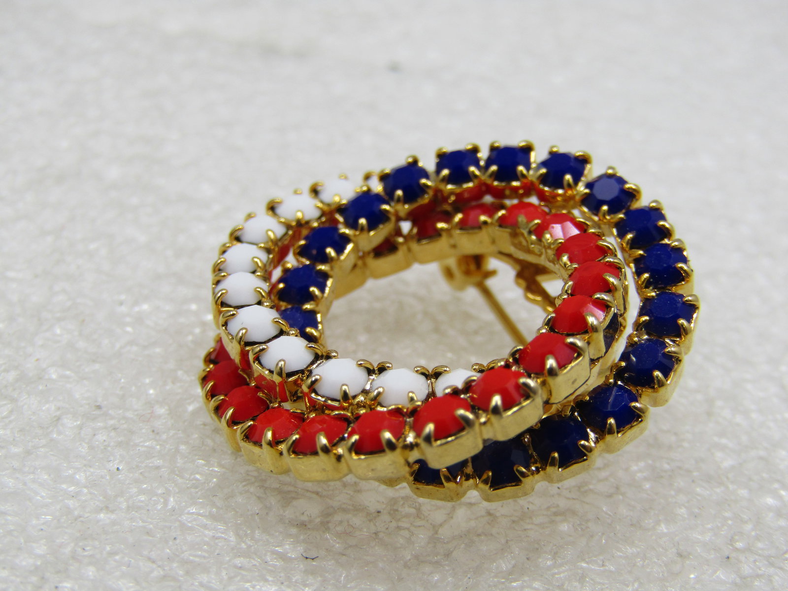 Vintage Red, White, Blue Spiral Circle Brooch, 1960's-1970's - 3