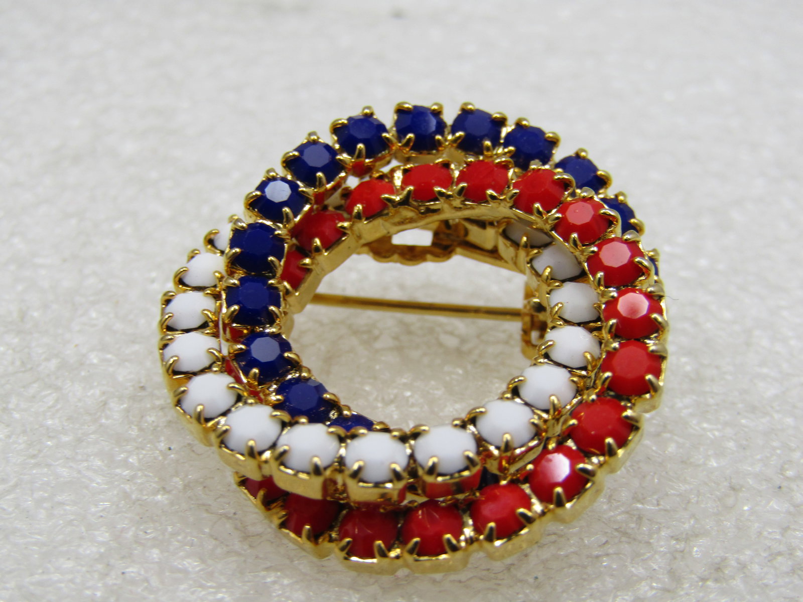Vintage Red, White, Blue Spiral Circle Brooch, 1960's-1970's - 4