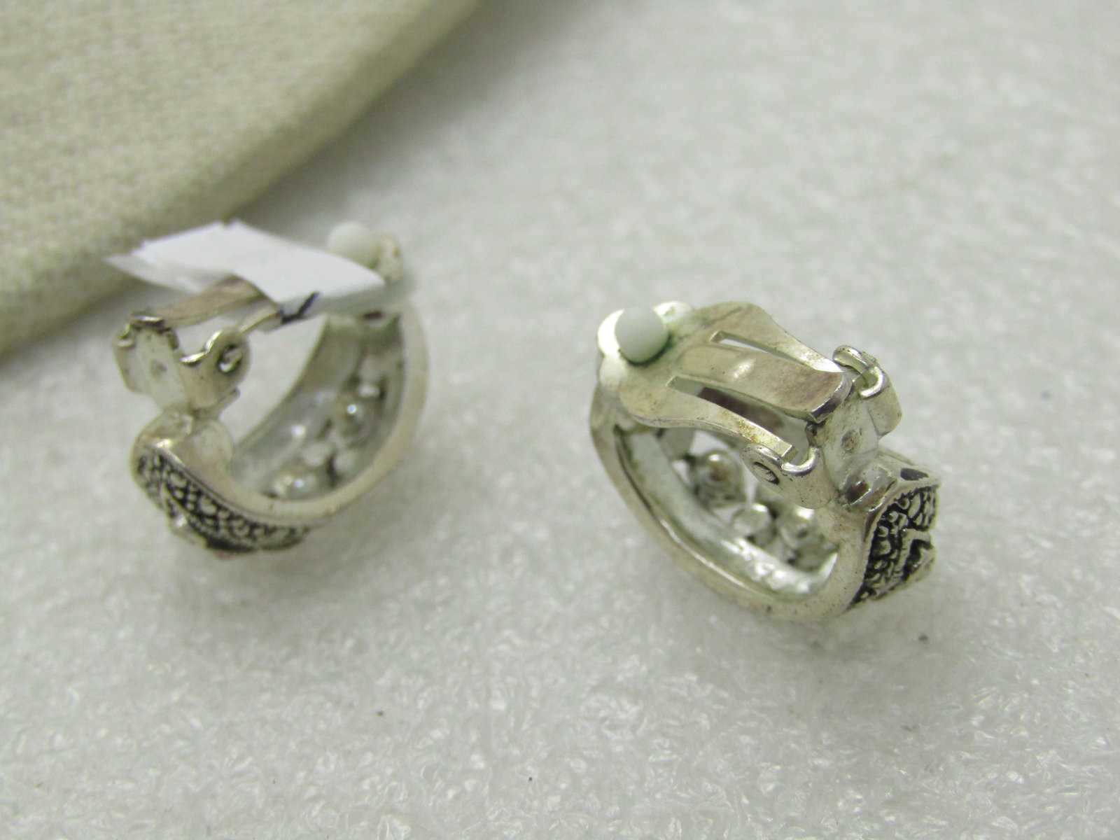 SIlver Tone Pink Clear Rhinestone Earrings, Clip. Silver Tone - 5