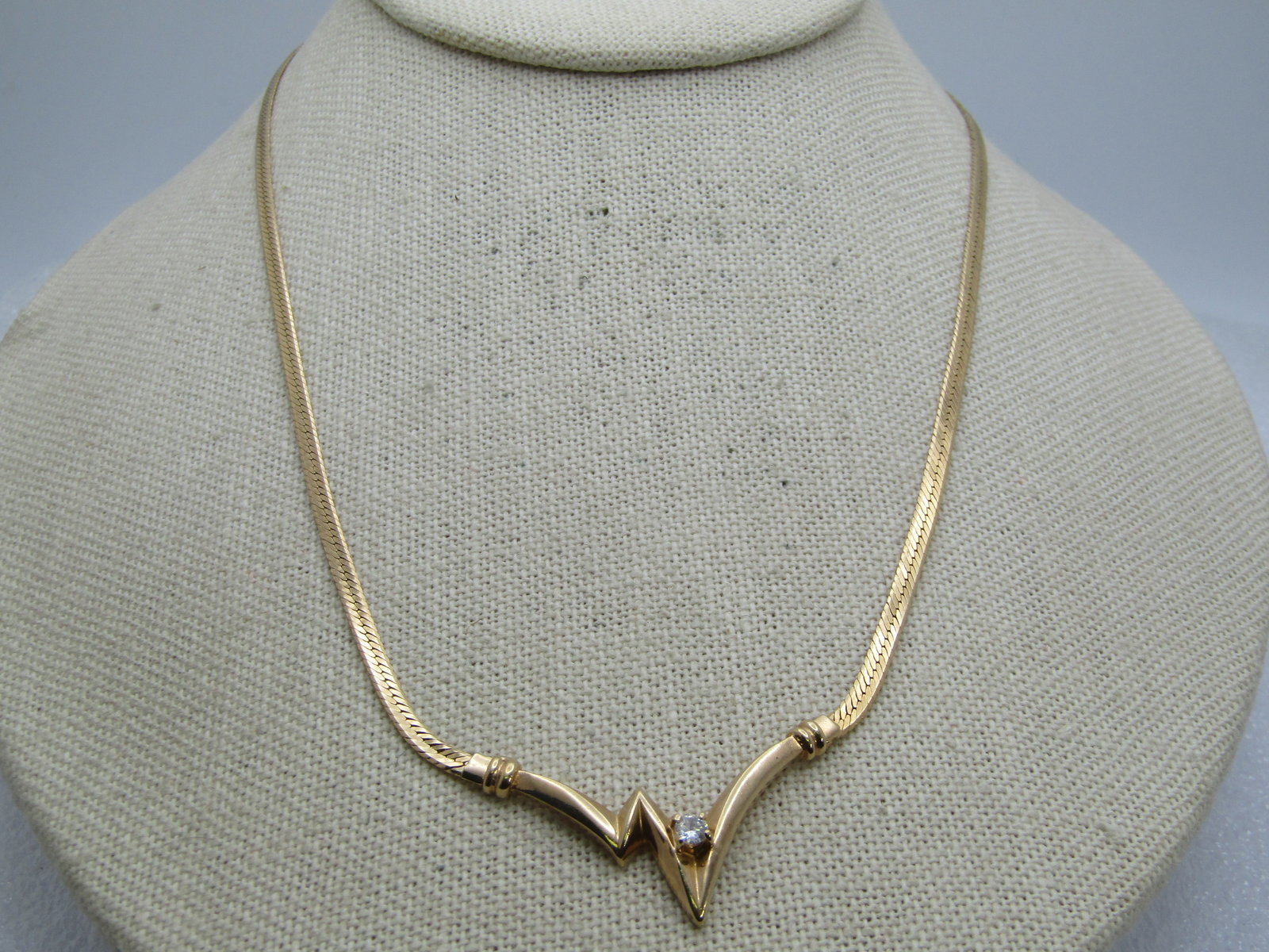 Vintage ZigZag Rhinestone Drop Necklace, 18", 1980's - 2