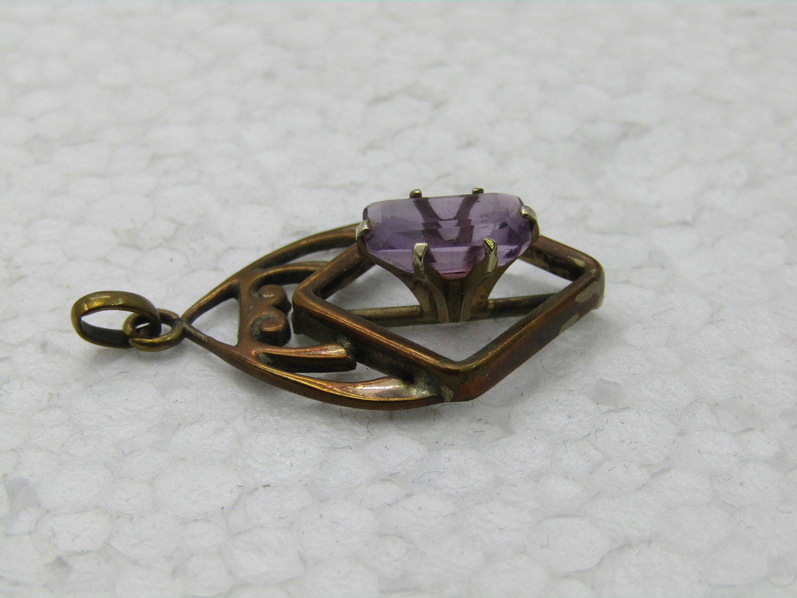Vintage Art Noveau 10kt G.F. Amethyst Pendant, 1.25" , 2 CTW, Rose gold - 3