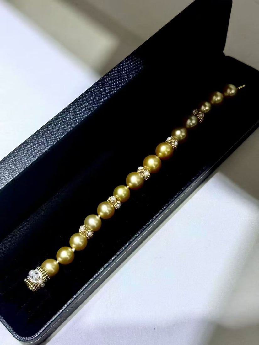 18K gold natural golden pearl bracelet - 3