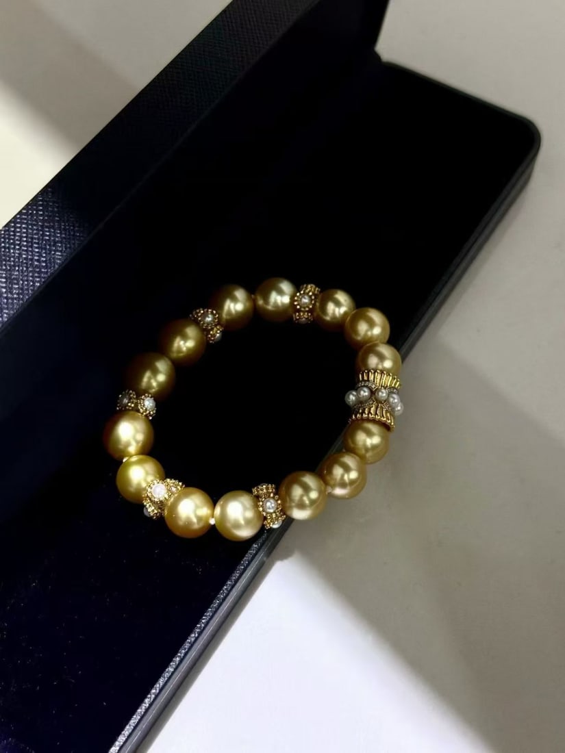 18K gold natural golden pearl bracelet - 4