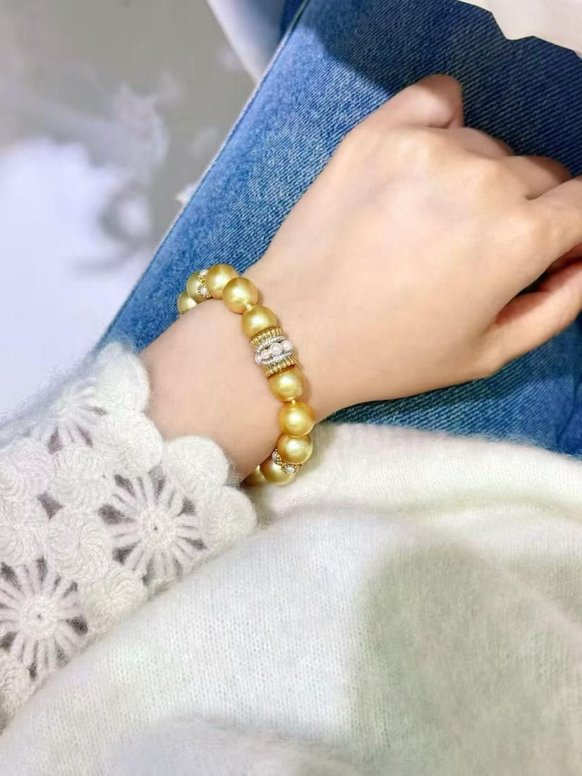 18K gold natural golden pearl bracelet - 5