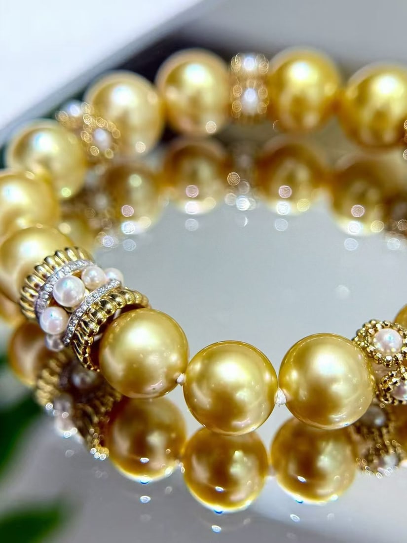 18K gold natural golden pearl bracelet - 6