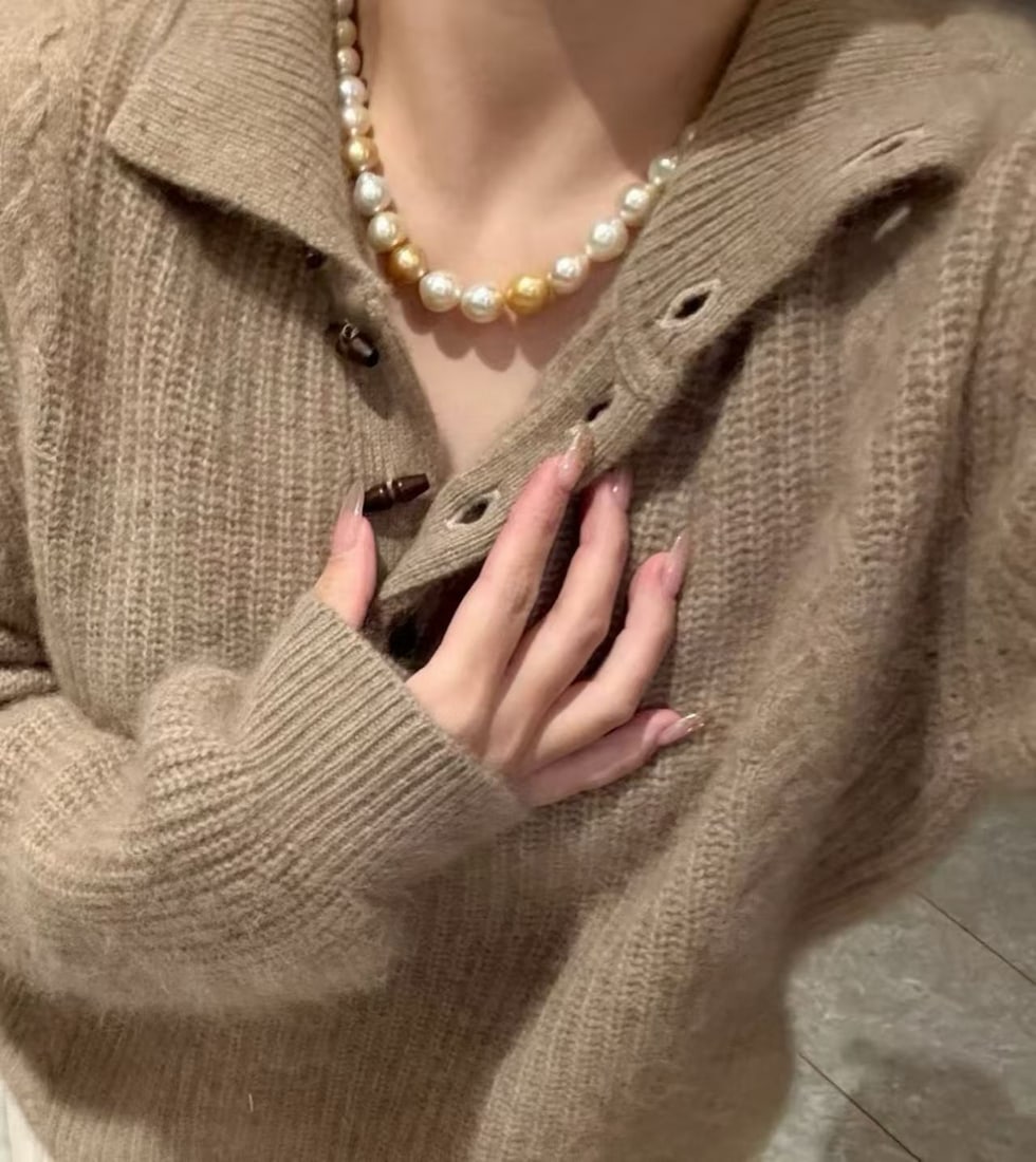 Platinum natural pearl mixed color necklace - 2