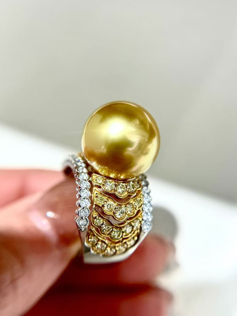 18K gold diamond pearl ring - 2