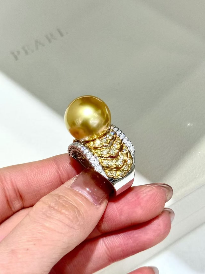 18K gold diamond pearl ring - 5