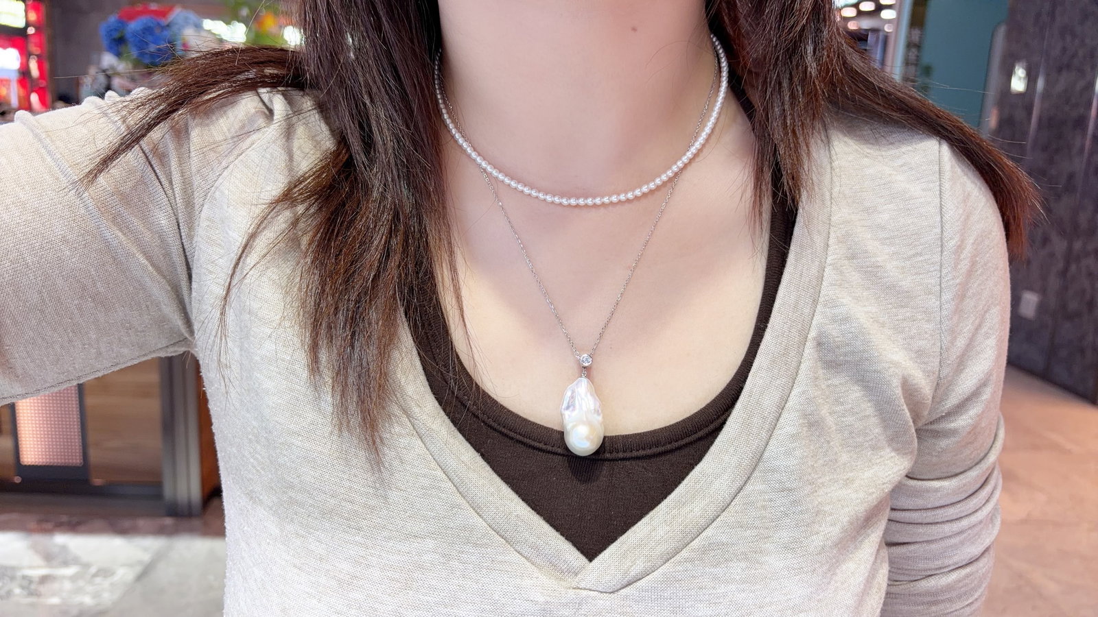 Sterling silver Baroque pearl necklace - 7