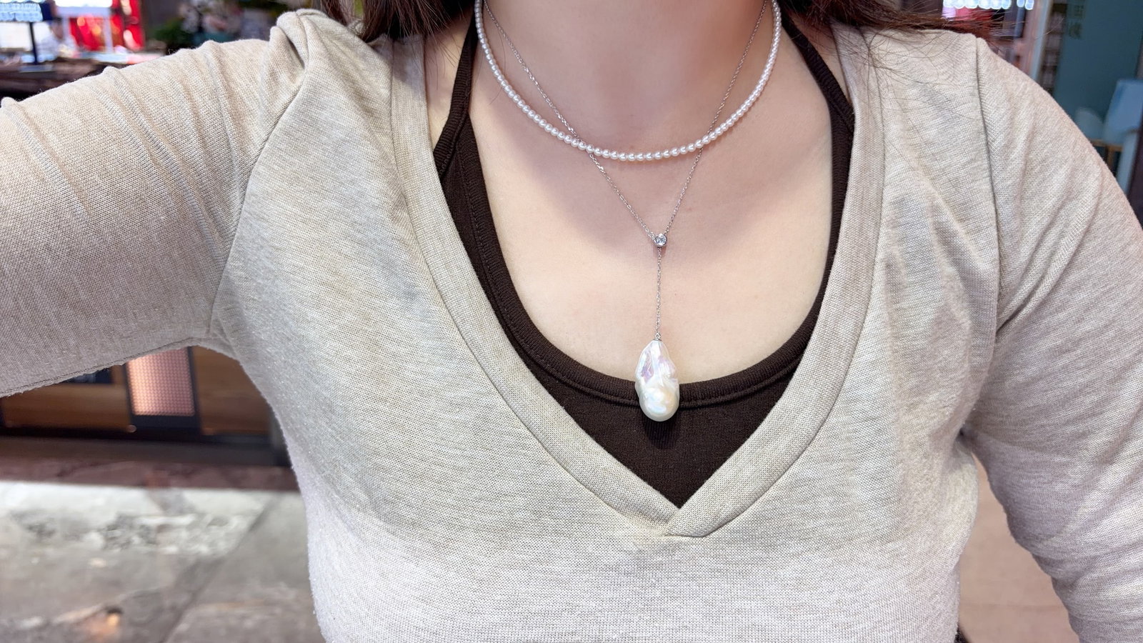 Sterling silver Baroque pearl necklace - 8