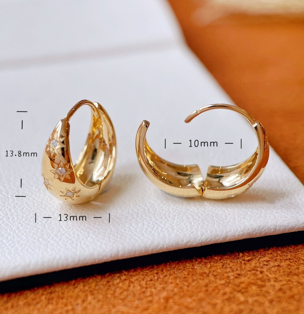 18K gold diamond star earrings - 5