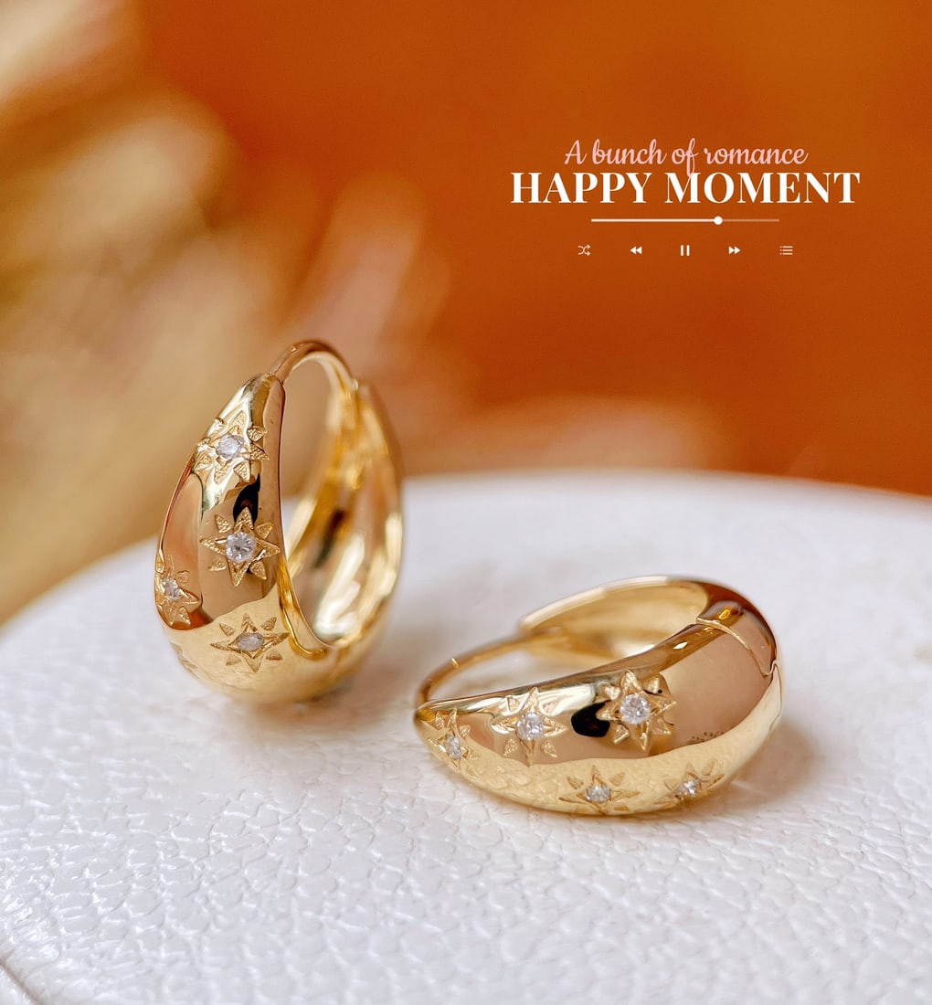 18K gold diamond star earrings - 6