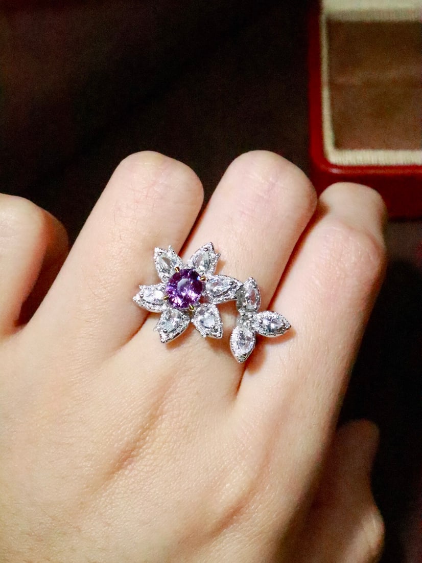 18K Gold Purple and Sapphire Ring - 5