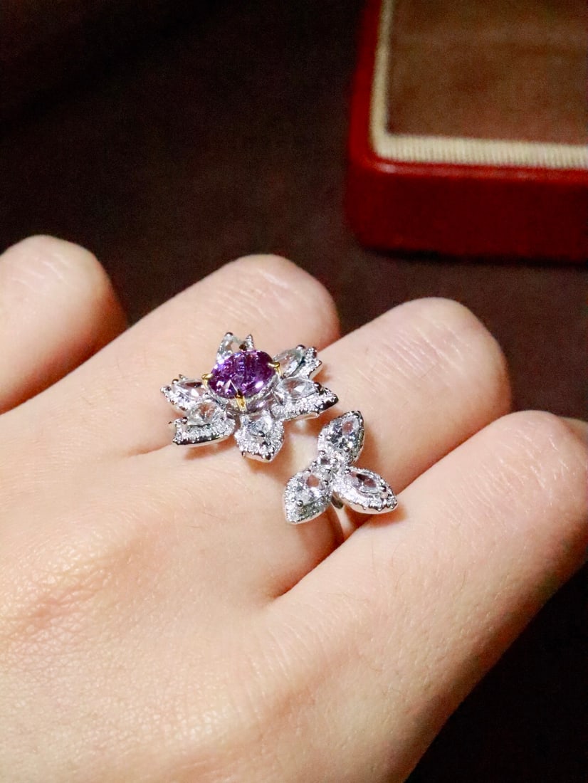 18K Gold Purple and Sapphire Ring - 6