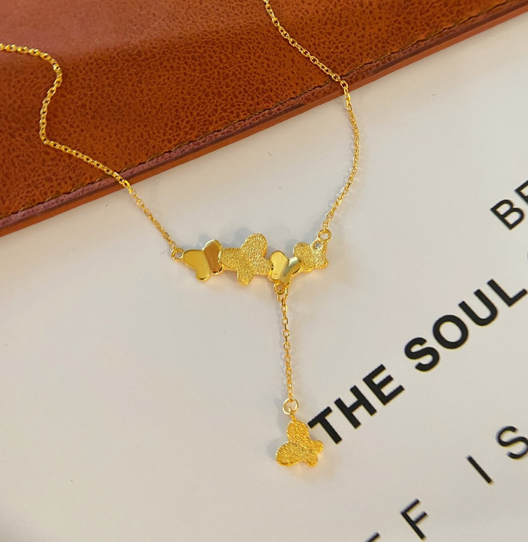 18K gold diamond butterfly necklace - 5