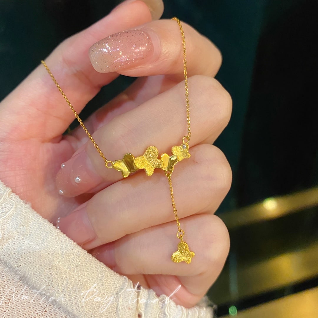 18K gold diamond butterfly necklace - 7