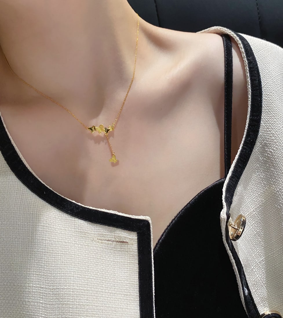 18K gold diamond butterfly necklace - 8