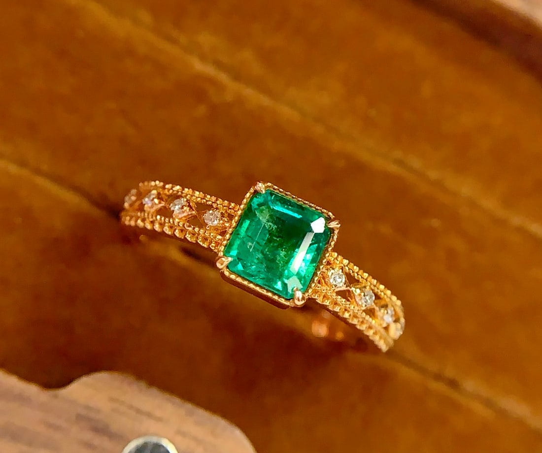 18K gold emerald ring - 5