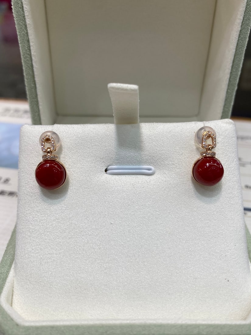 18K gold red coral earrings - 3
