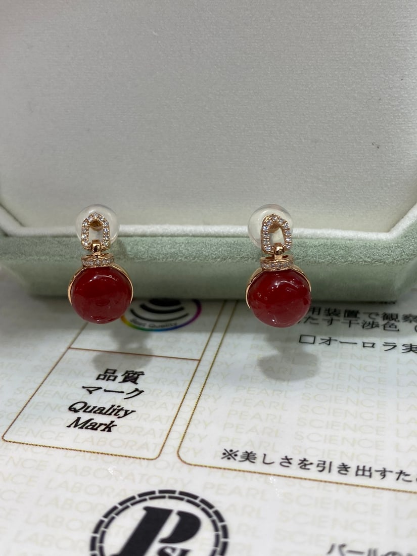 18K gold red coral earrings - 4