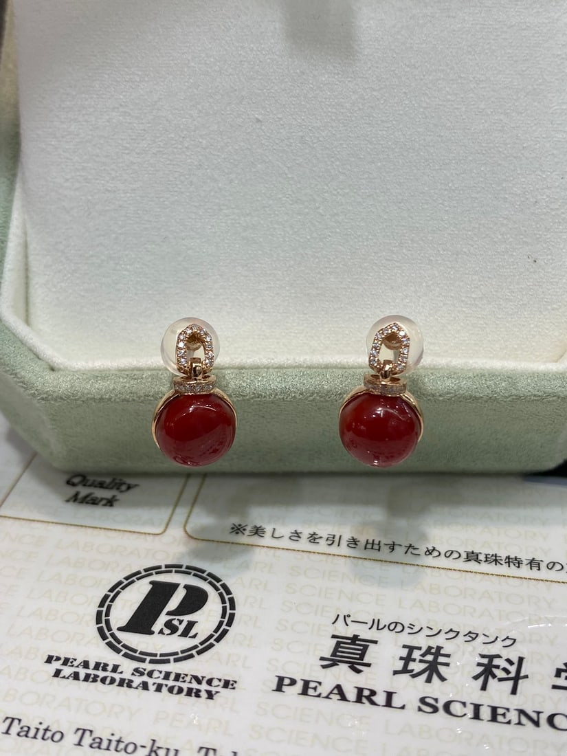 18K gold red coral earrings - 5