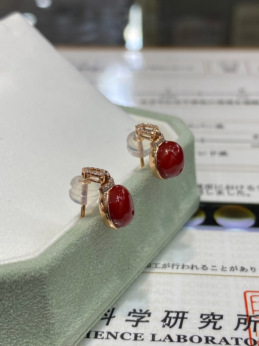 18K gold red coral earrings - 6