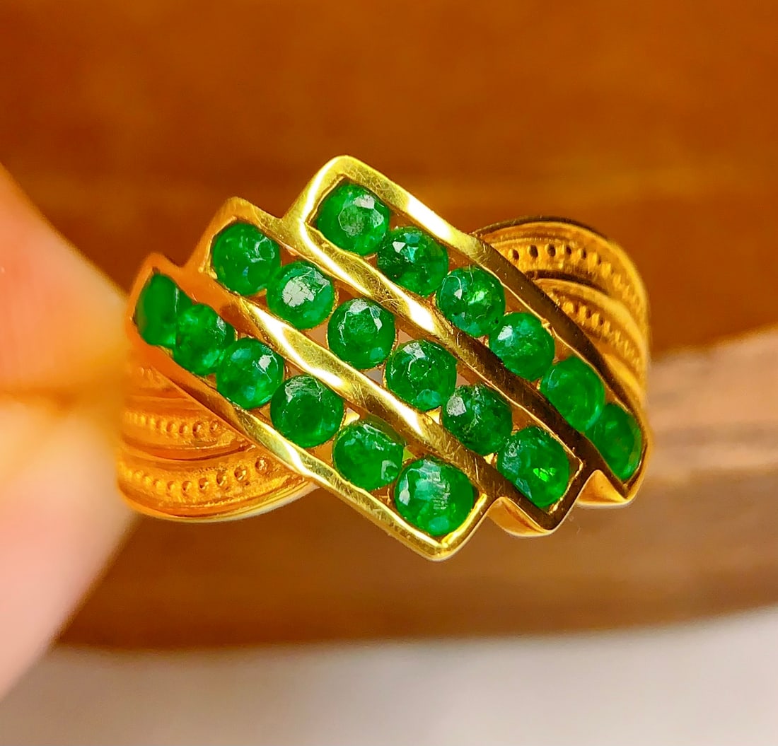 18K gold emerald ring - 5