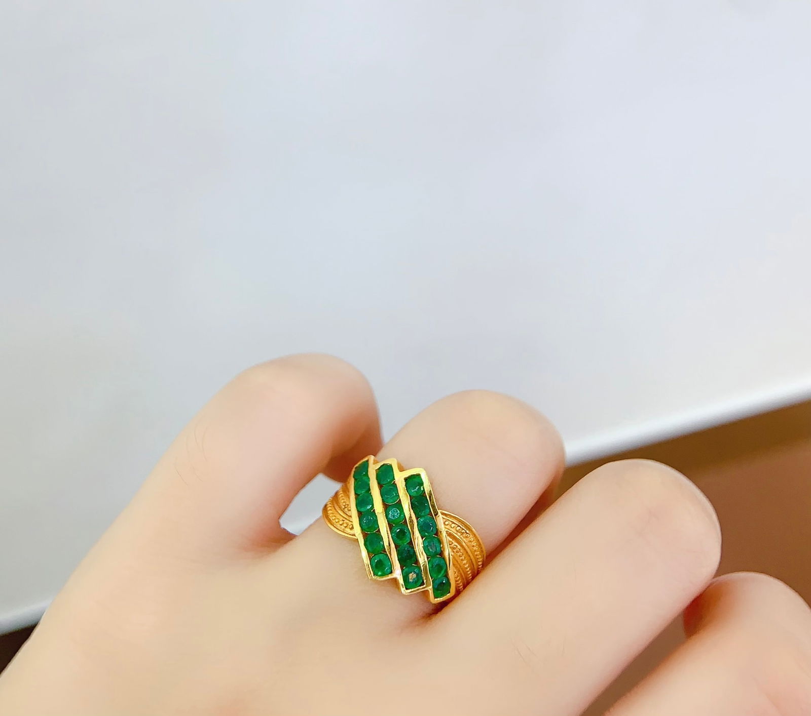 18K gold emerald ring - 6