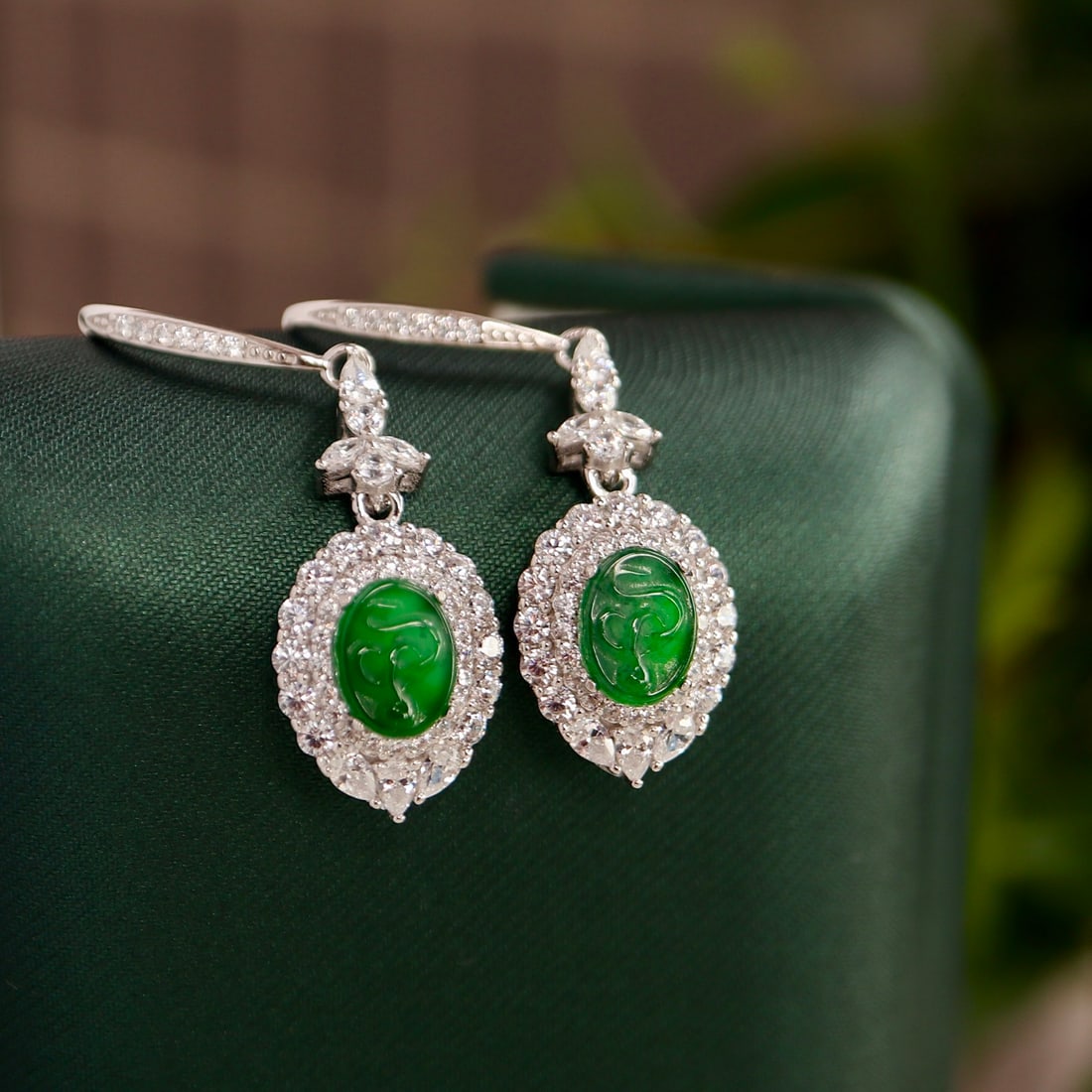Silver jade earrings - 2