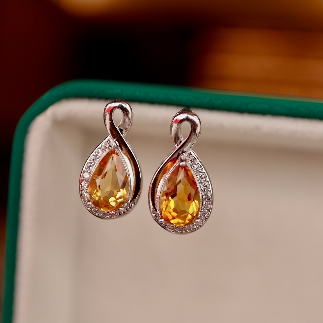 Sterling silver yellow crystal stud earrings - 2