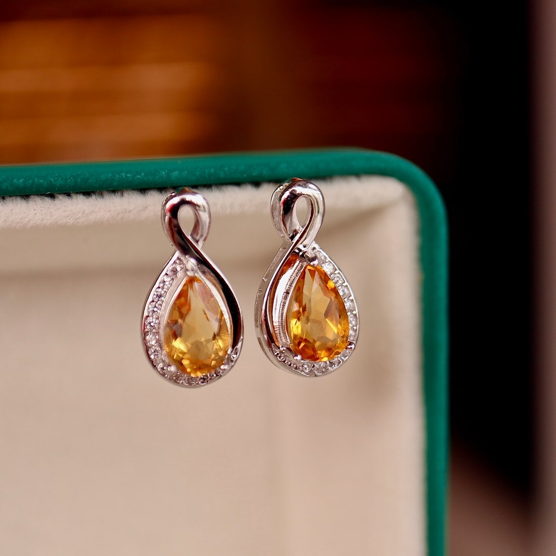 Sterling silver yellow crystal stud earrings - 5