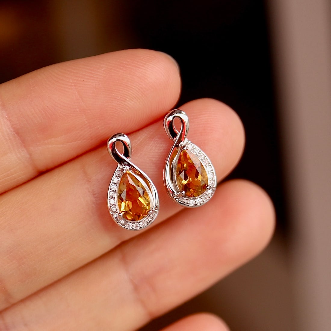 Sterling silver yellow crystal stud earrings - 6