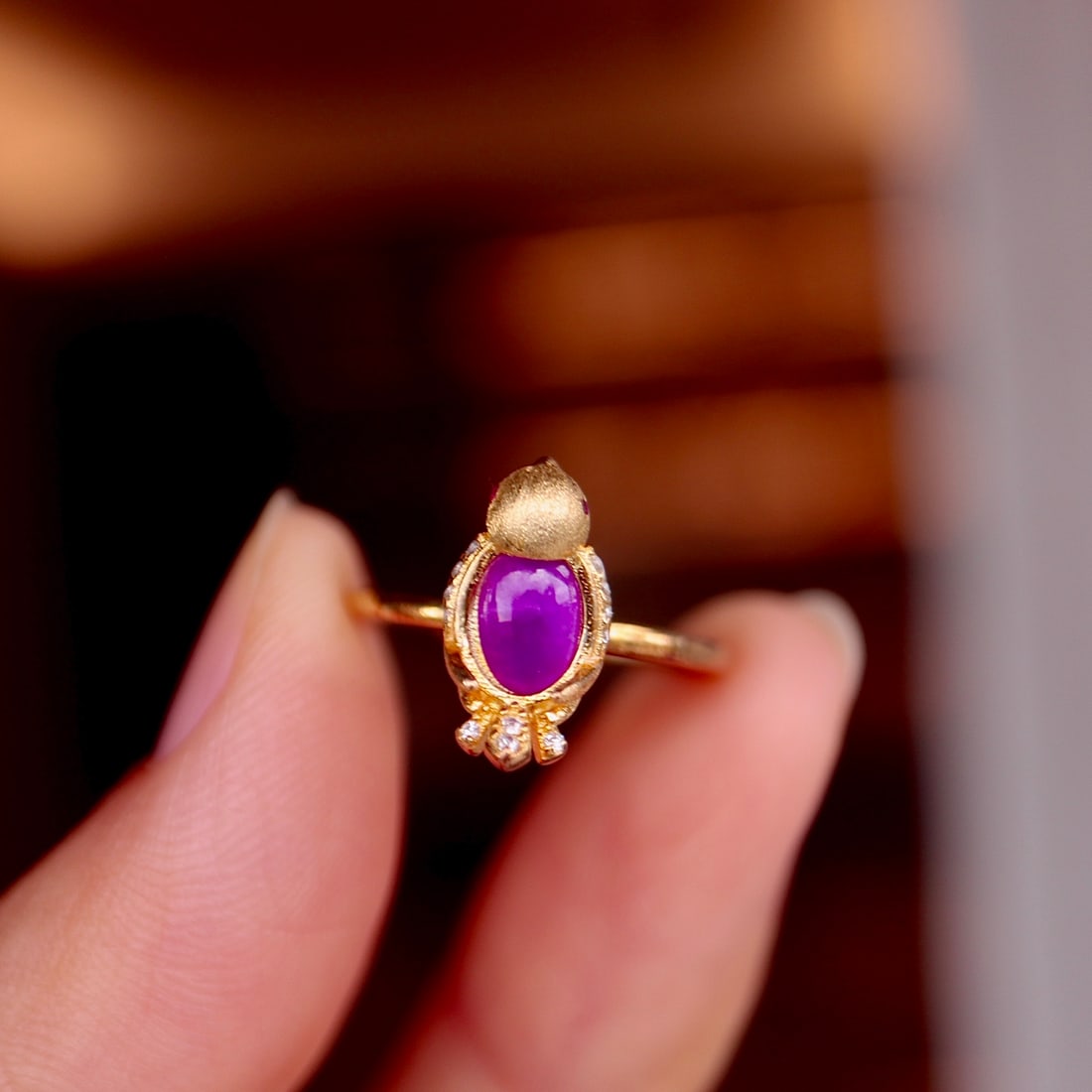 Sterling Silver Sugilite Bird Ring - 5